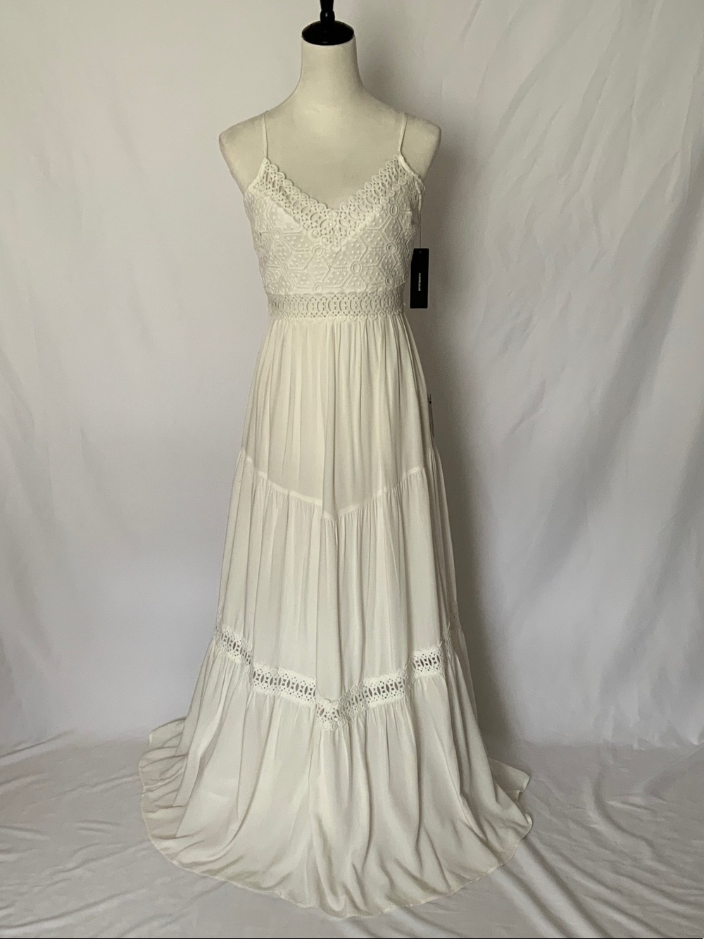 Lulu's Ivory Lace-Trim Spaghetti Strap Maxi Dress